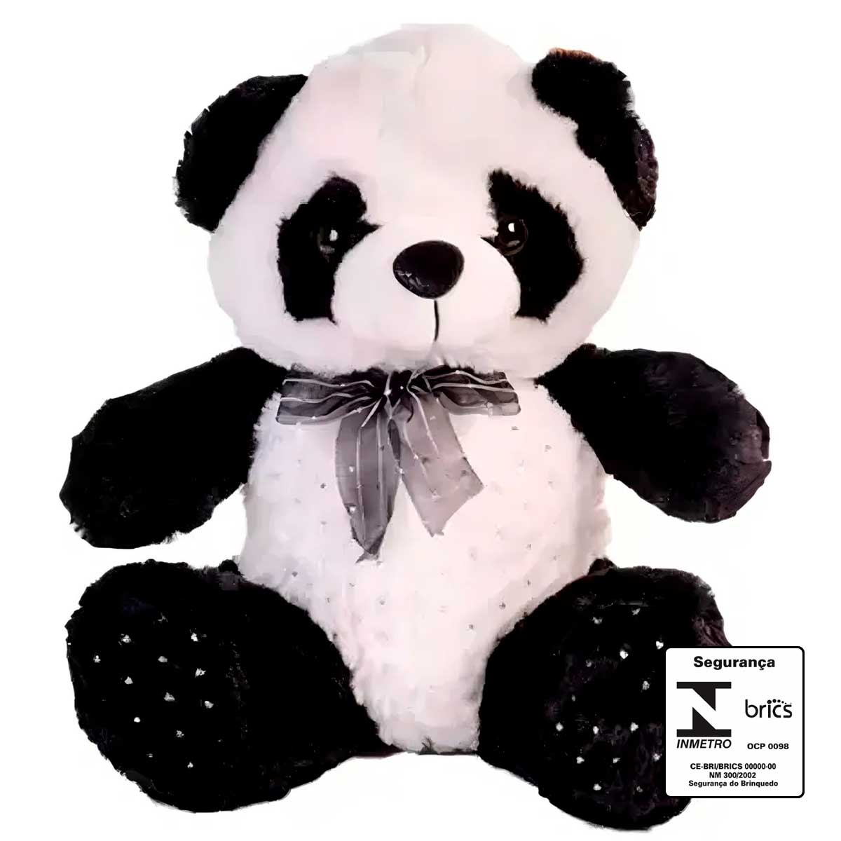 Panda de Pelúcia  detalhe de micro Corações Prata 25cm Fizzy