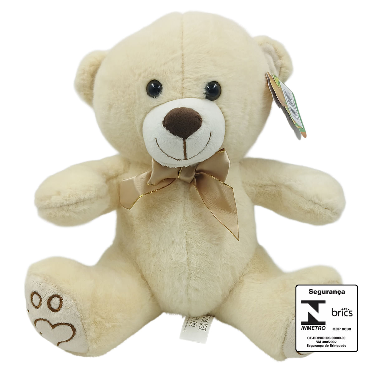 Urso de Pelúcia C/ Laço 27cm em Poliéster Fizzy
