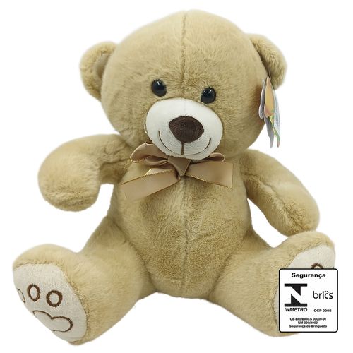 Urso de Pelúcia C/ Laço 27cm em Poliéster Fizzy