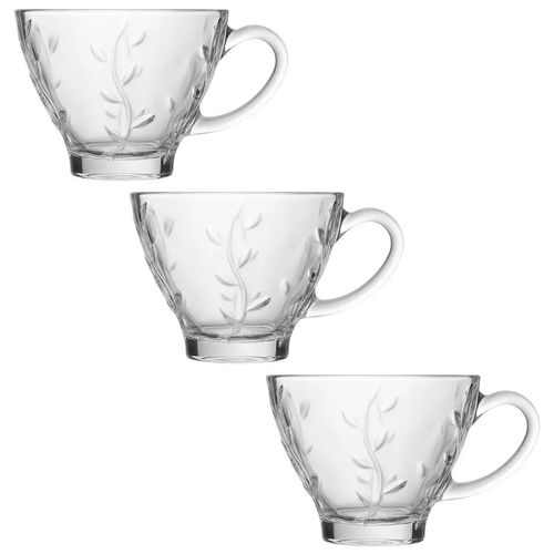 Jogo de Xícara Clear Lily 3 Peças 220ml em Vidro Inga Import