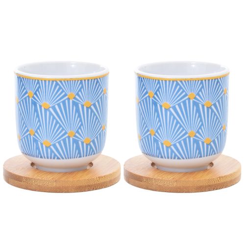 Jogo de Xicaras 4 Peças em Porcelana e Bambu
