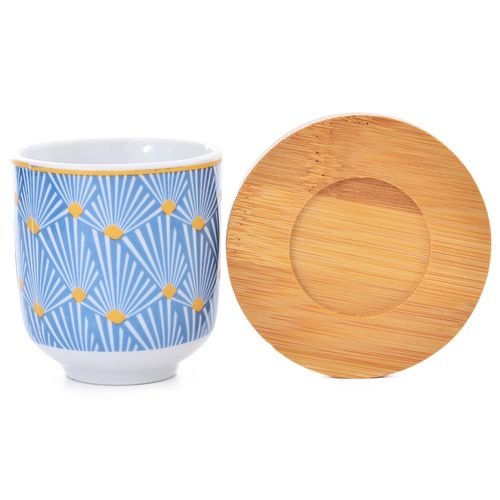 Jogo de Xicaras 4 Peças em Porcelana e Bambu
