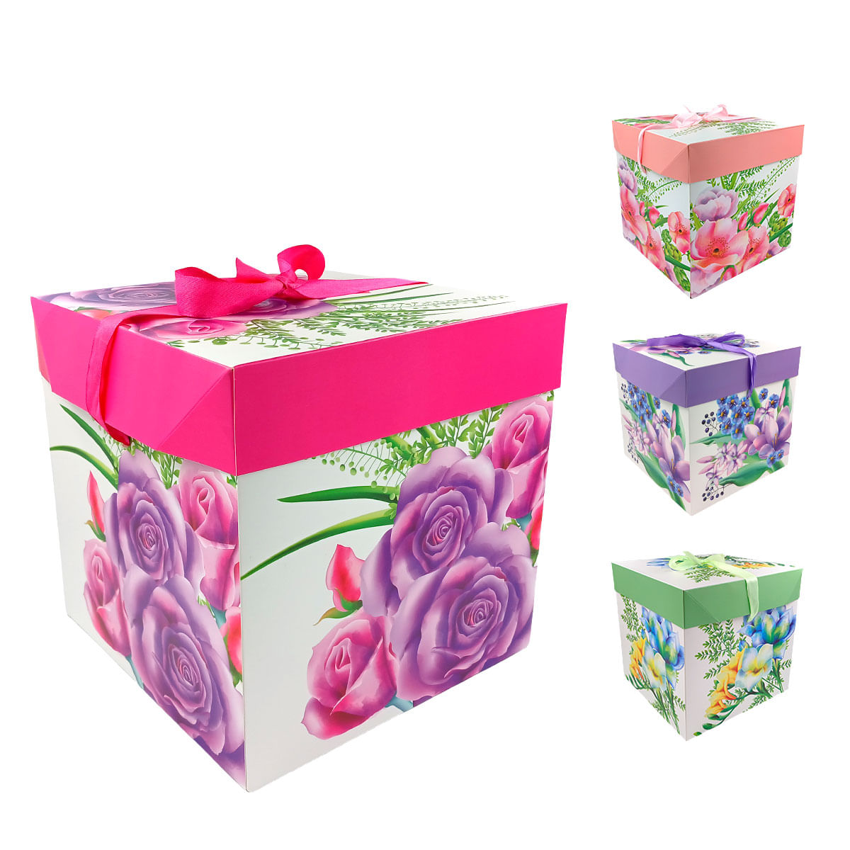 Caixa P/ Presente Floral 22x22cm em Papel Kit Girl