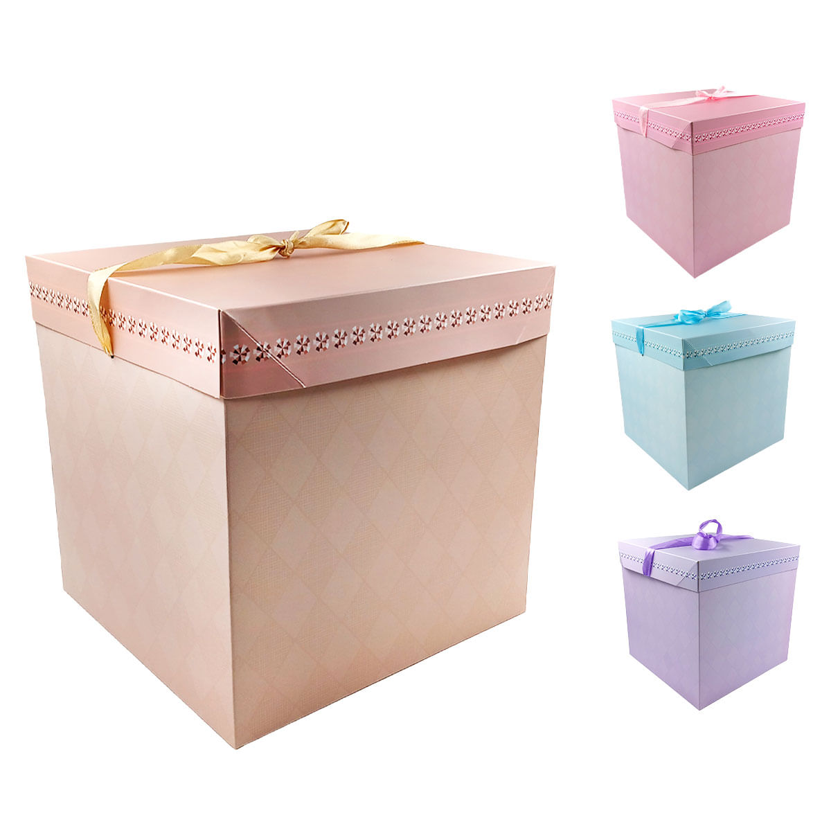 Caixa P/ Presente Quadriculada 20x20cm em Papel Kit Girl