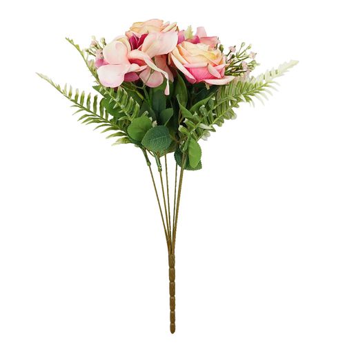 Buquê Rosa Artificial 44cm em Plástico Bella Garden