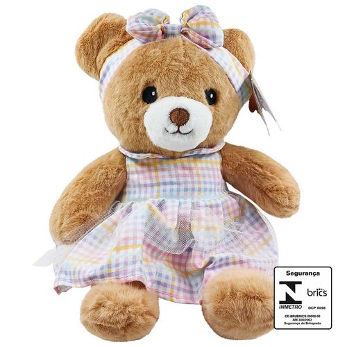 Urso de Pelúcia C/ Tiara 22cm em Poliéster Fizzy