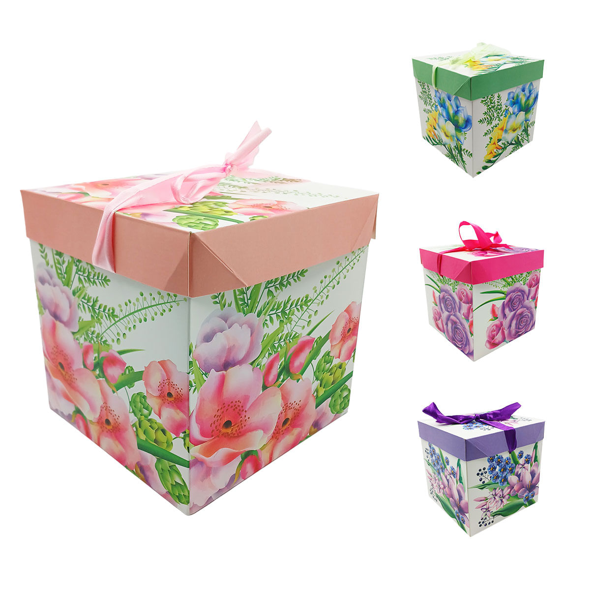 Caixa P/ Presente Floral 15x15cm em Papel Kit Girl