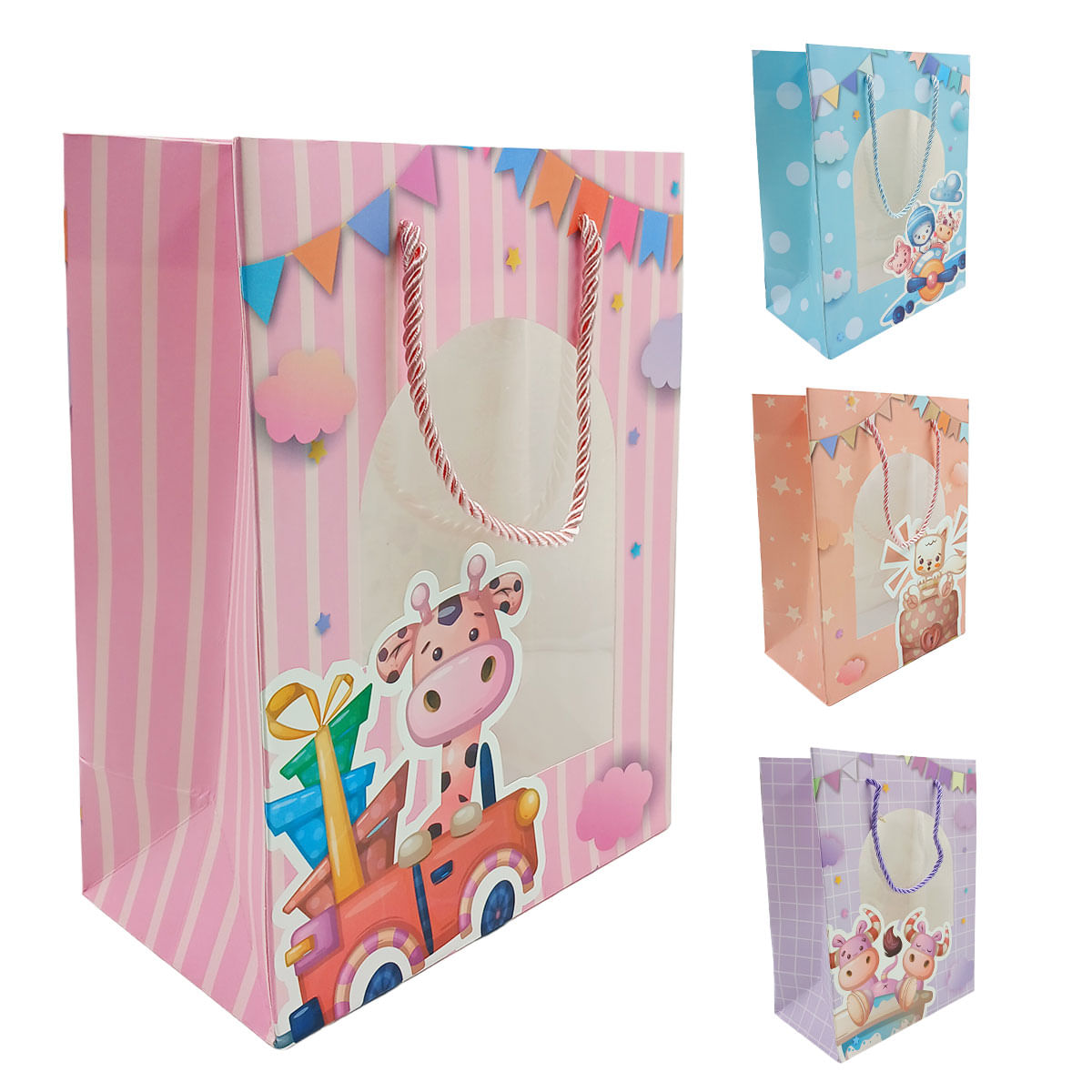 Sacola P/ Presente Bichinhos 26x32cm em Papel Kit Girl