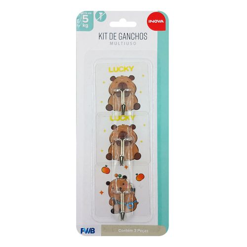Jogo de Ganchos Capivara Adesivo 3 Peças em Plástico FWB