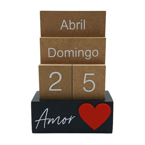 Calendário de Mesa Amor 15cm em Madeira Interponte