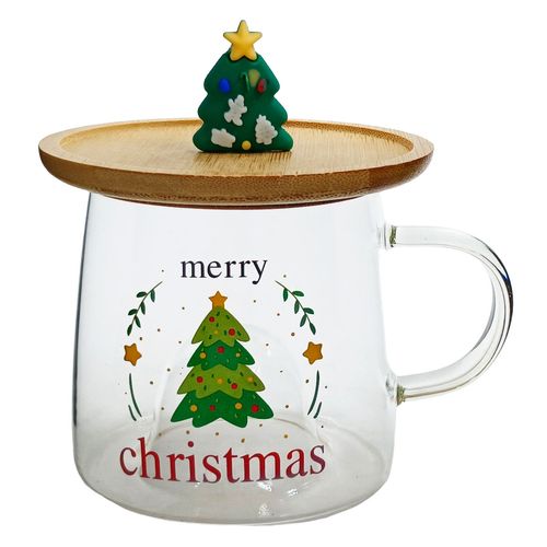 Xícara Natalina C/ Pires 250ml em Vidro Lila Cosméticos