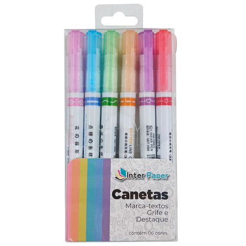 Jogo de Marca Texto Destaque 6 Peças em Plástico Interponte
