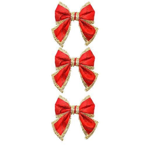 Laço Natalino C/ Glitter 3 Peças 9x11cm em Poliéster Tokyo Design