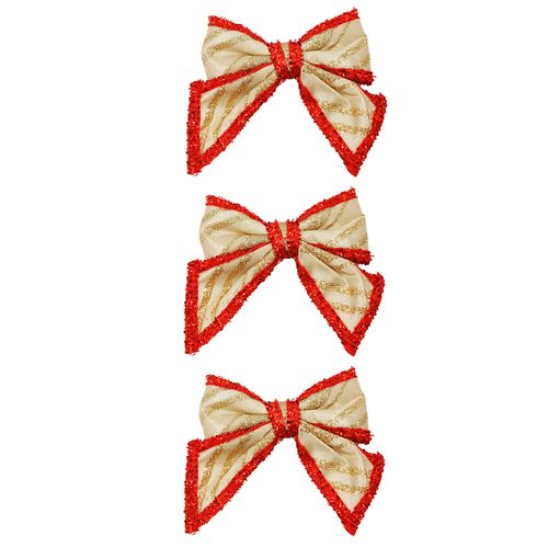 Laço Natalino C/ Glitter 3 Peças 9x11cm em Poliéster Tokyo Design