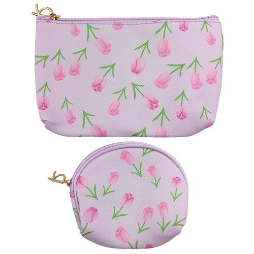 Kit Nécessaire Flores 3 Peças 25x15,5cm em Poliéster Rubys