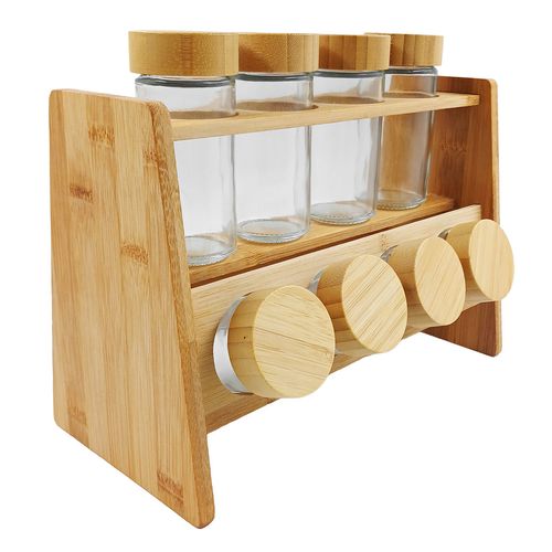 Jogo De Porta Condimento 9 Peças em Bambu Imporiente