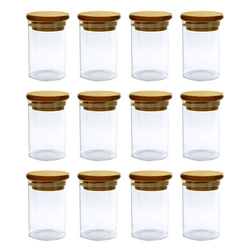 Jogo De Pote Hermético C/ Tampa Bambu 12 Peças 95ml em Vidro Imporiente