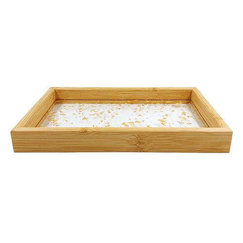 Bandeja Decorativa Folha de Ouro 30x20x3,5cm em MDF Y888