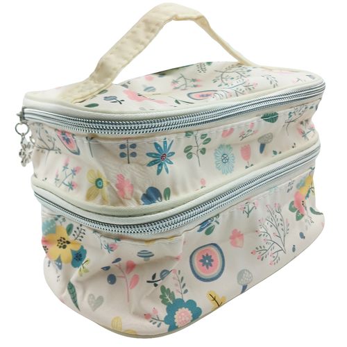 Nécessaire Flores Dupla 19x12cm em Poliéster Qualis