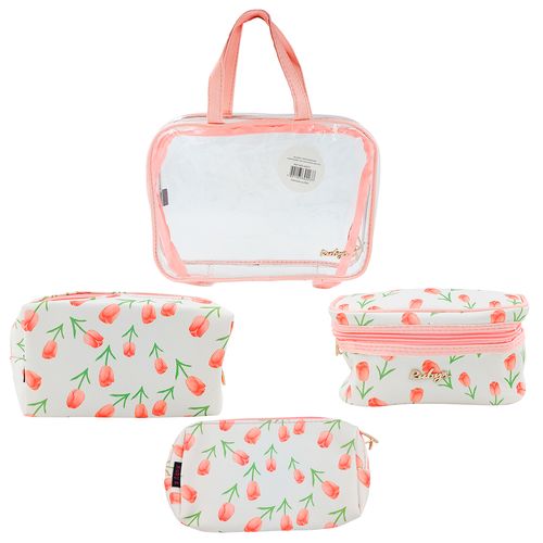 Kit Nécessaire Flores 4 Peças 29x21,5cm em Poliéster Rubys