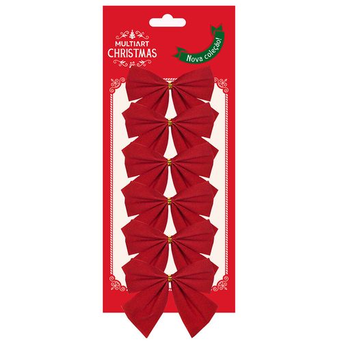 Laço Natalino Decorativo 6 Peças 8x,8,5cm em Poliéster Multiart