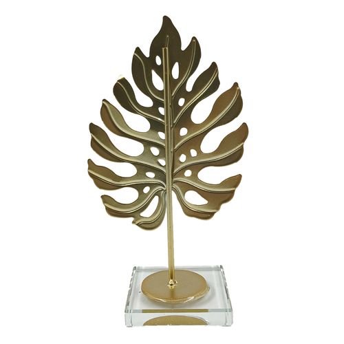 Folha Dourado Decorativa 15cm em Metal Grace
