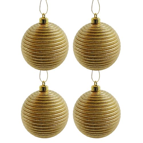 Jogo de Bolas Natalinas Glitter 4 Peças 8cm em Plástico Rio Master