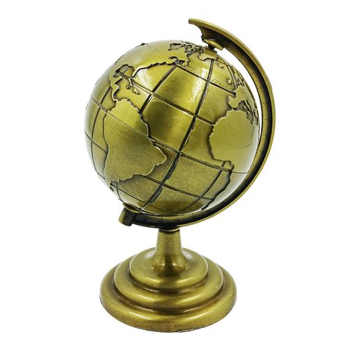 Mini Globo Terrestre Decorativo 8x13cm em Metal Casa Sorte