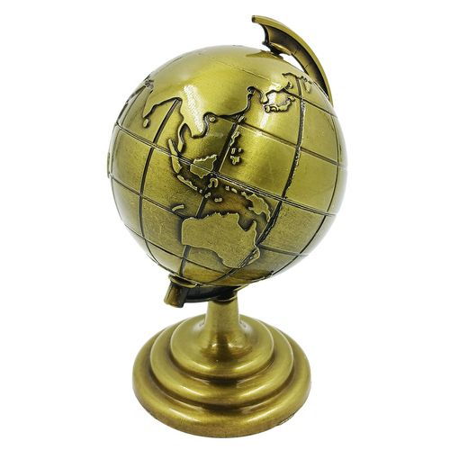 Mini Globo Terrestre Decorativo 8x13cm em Metal Casa Sorte