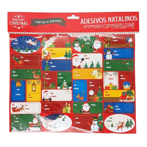 Adesivo Natalino De/ Para 30 Peças em Papel Multiart
