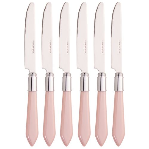 Jogo de Facas 6 Peças 23cm Rosa em Aço Inox Lyor