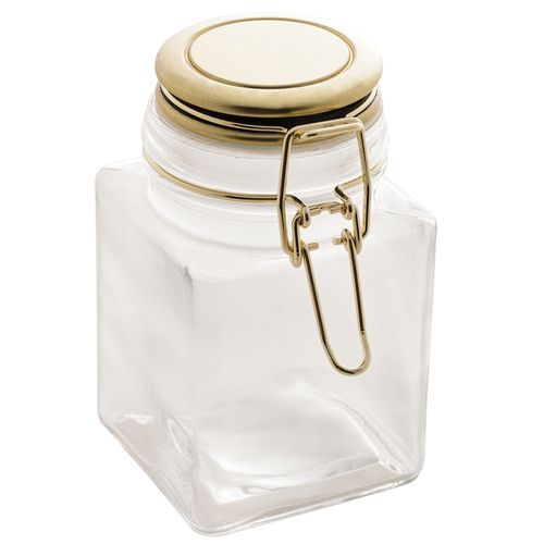 Pote Hermético de Vidro 7x12cm C/ Tampa em Metal Dourado Lyor