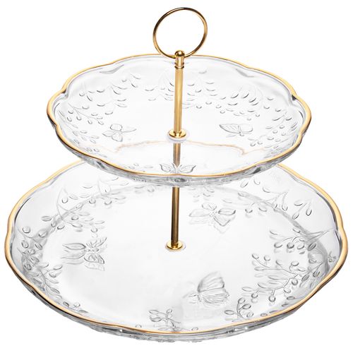 Prato P/ Doce New Butterfly Borda Dourada 2 Andares em Vidro Lyor