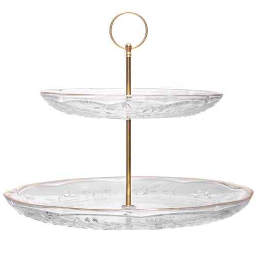 Prato P/ Doce New Butterfly Borda Dourada 2 Andares em Vidro Lyor