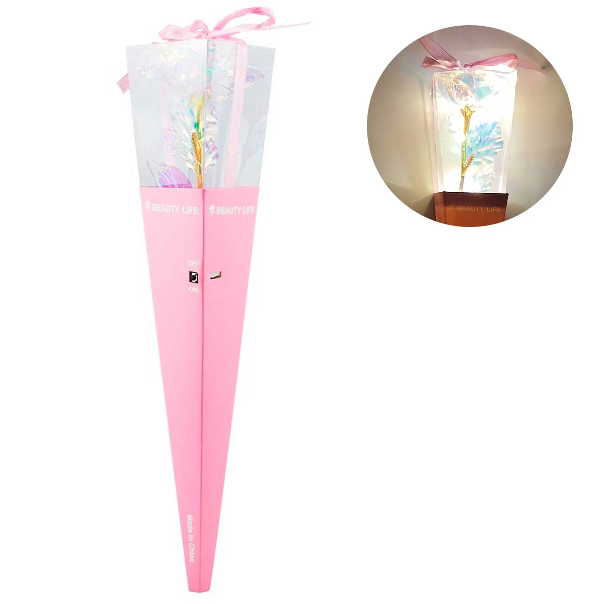 Rosa Led Decorativa 36cm em Plástico Taimes