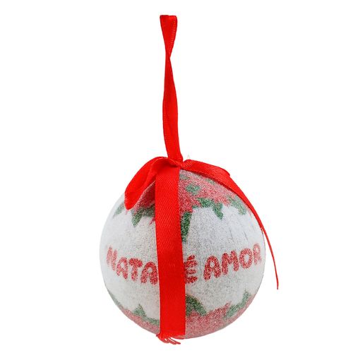 Bola de Natal Papai Noel C/ Frase 8cm em Isopor Multiart