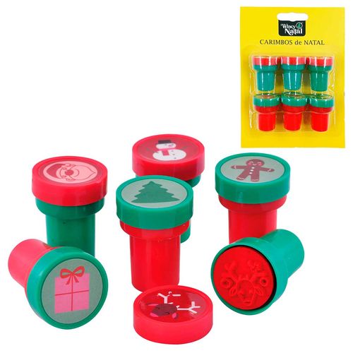 Jogo C/ 6 Carimbos Natalinos em Plástico Fartex