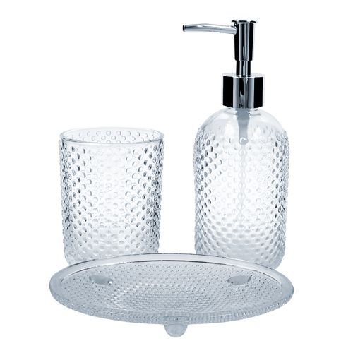 Kit Banheiro Bolinhas 3 Peças em Vidro Clink