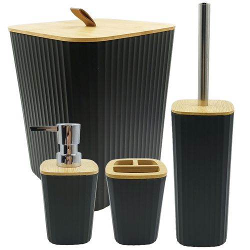 Kit Banheiro C/ Tampa Bambu 4 Peças em Plástico FlashGoods