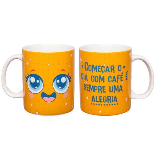 Caneca Humor Felicidade 330ml em Cerâmica Hauskraft