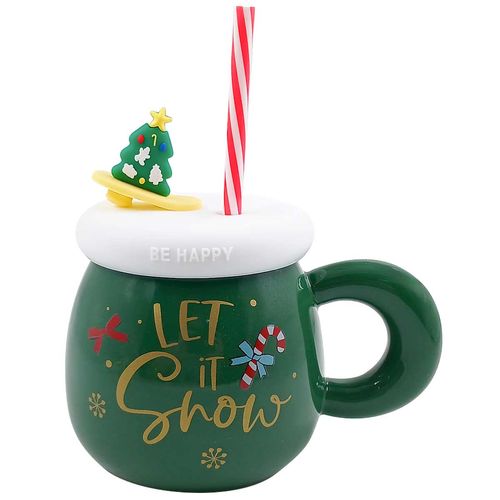 Xícara Natalina 550ml em Cerâmica Lila Cosméticos