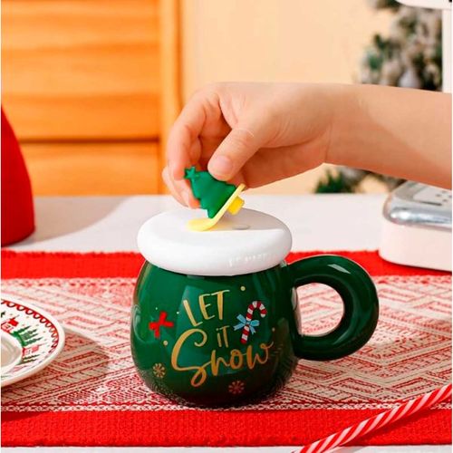 Xícara Natalina 550ml em Cerâmica Lila Cosméticos