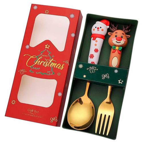 Kit Talher Natalino 2 Peças em Aço Inox Lila Cosméticos