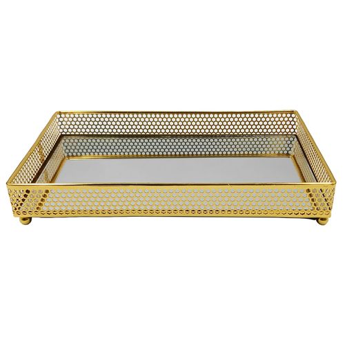 Bandeja Espelhada Retangular 25cm em Metal Dcarte