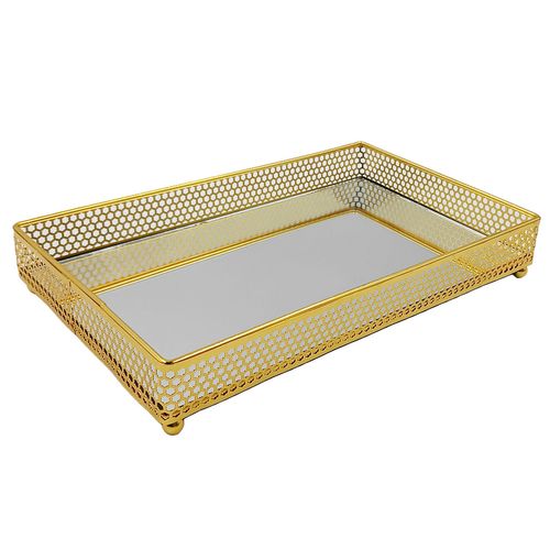 Bandeja Espelhada Retangular 25cm em Metal Dcarte