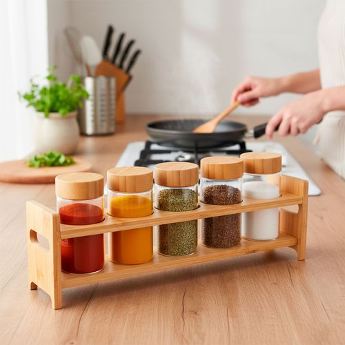 Jogo de Porta Tempero C/ Suporte 5 Peças em Vidro Wolff