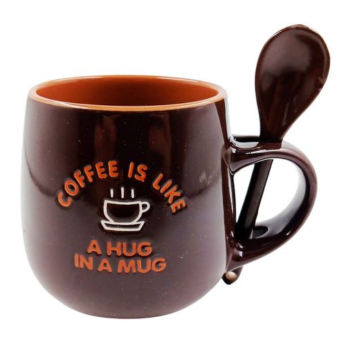 Caneca Coffee C/ Colher 500ml em Cerâmica Mabruk