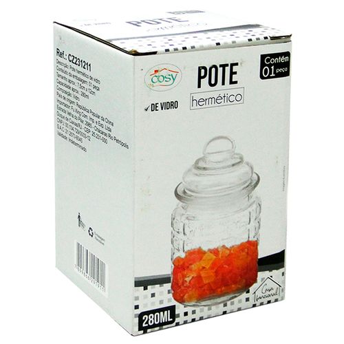 Pote Hermético C/ Tampa 280ml em Vidro Fu Xing