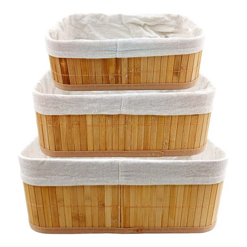 Kit Cesto Multiuso 3 Peças em Bambu Imporiente
