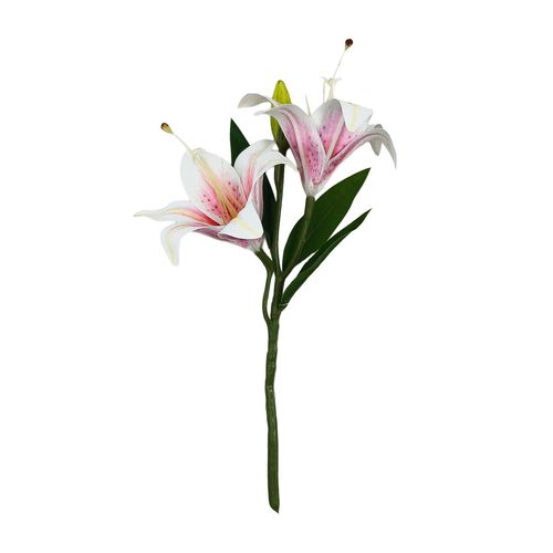 Haste Flor De Lírio Rosa Artificial 34cm em Plástico Villaggio